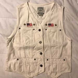 White denim patriotic vest size small